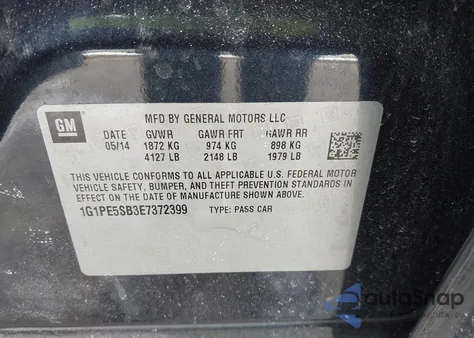 2014 Chevrolet Cruze 2Lt Auto z USA, uszkodzony, nr VIN 1G1PE5SB3E7372399